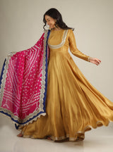 Women's Uppada silk Mustard Anarkali suit/suit sets