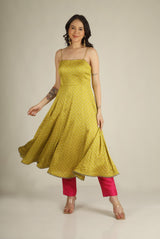 Women's Dola silk Lime green Anarkali suit/ suit sets
