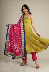 Women's Dola silk Lime green Anarkali suit/ suit sets