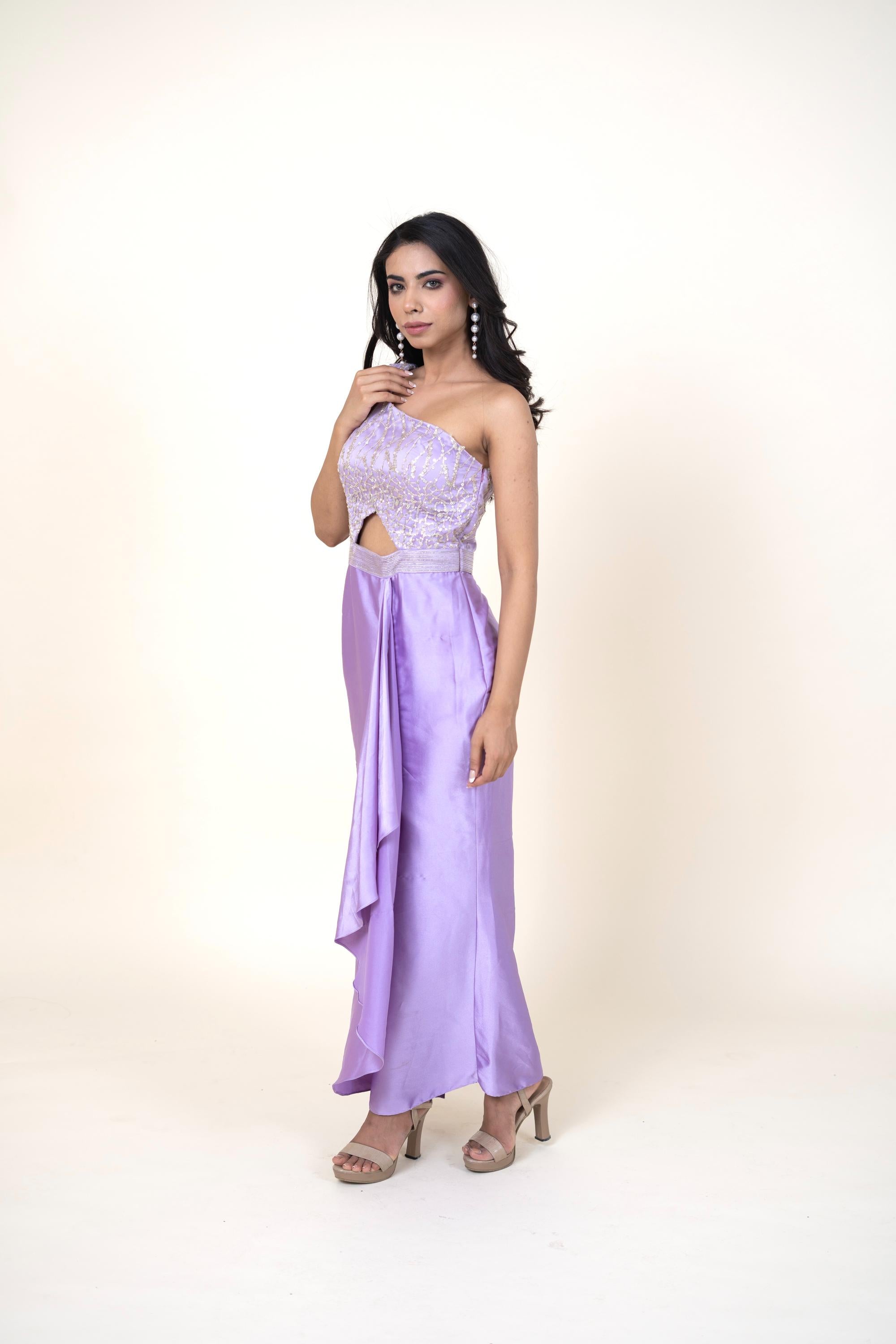 Women's Net Lilac Indo-western