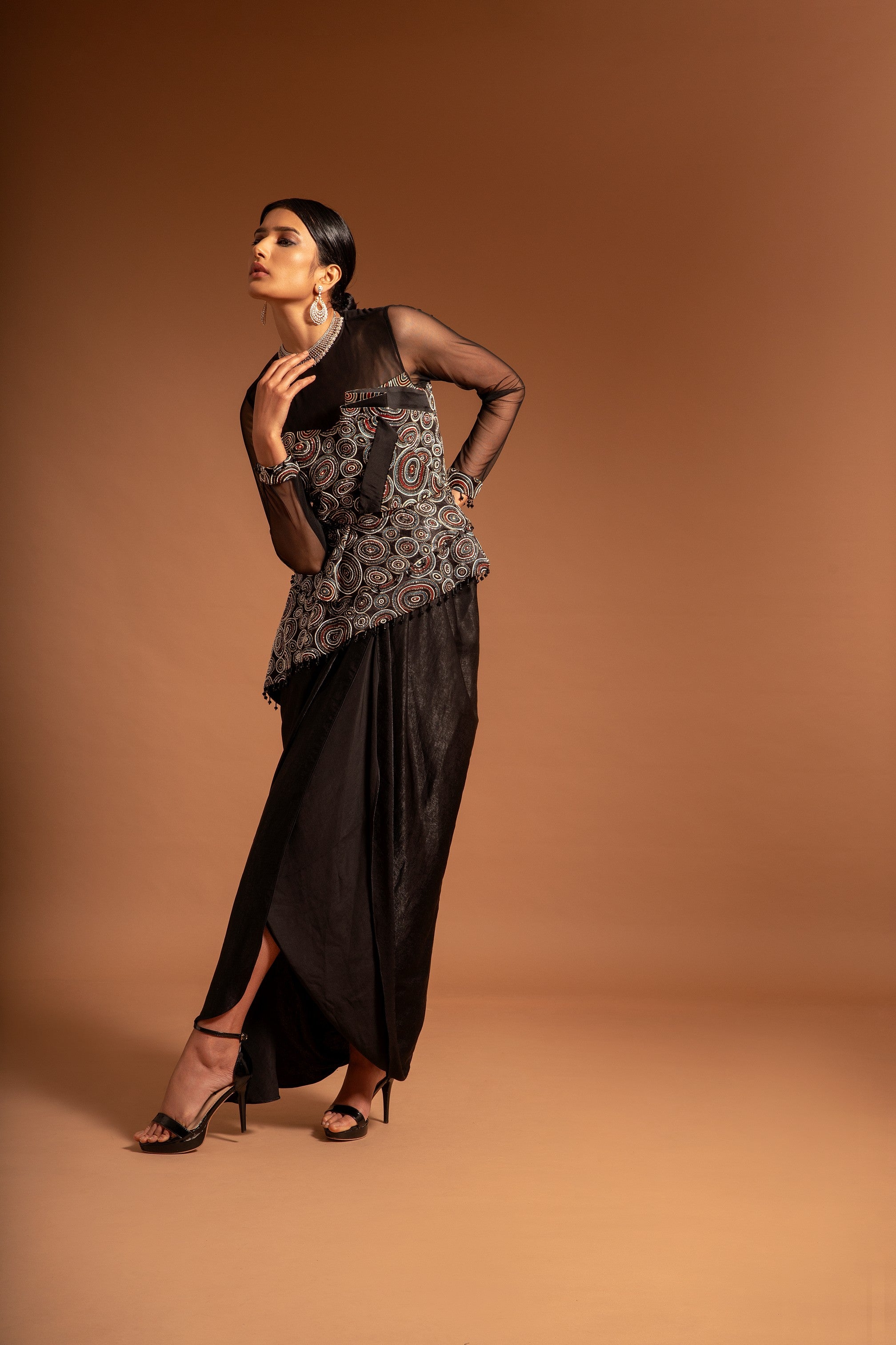 Black ajrakh embroidered dress
