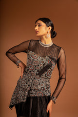 Black ajrakh embroidered dress