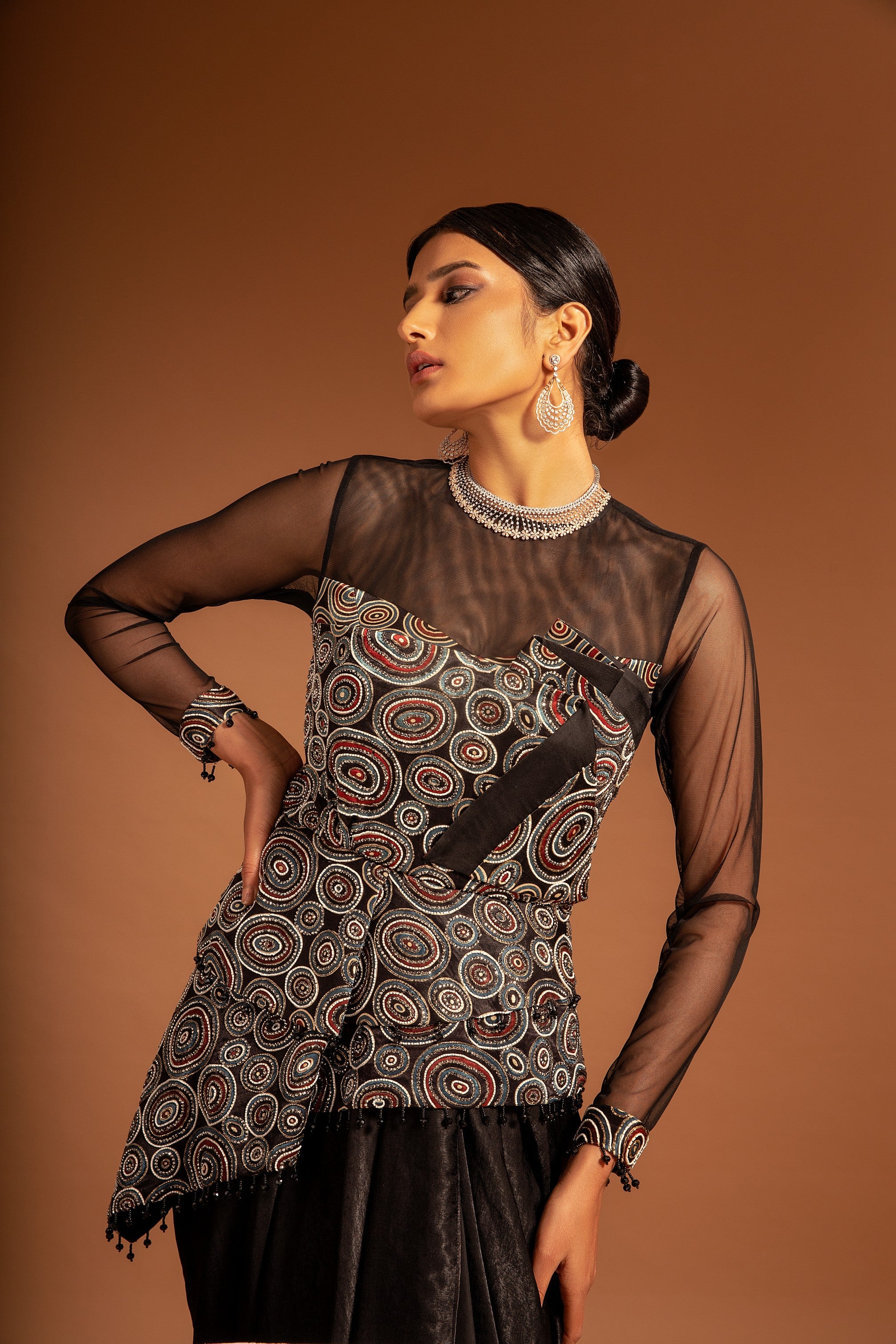 Black ajrakh embroidered dress