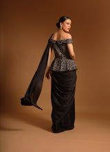 Black ajrakh fully handcrafted gown saree