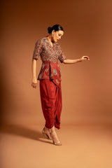 Red fully handcarfted ajrakh drape tunic
