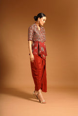 Red fully handcarfted ajrakh drape tunic