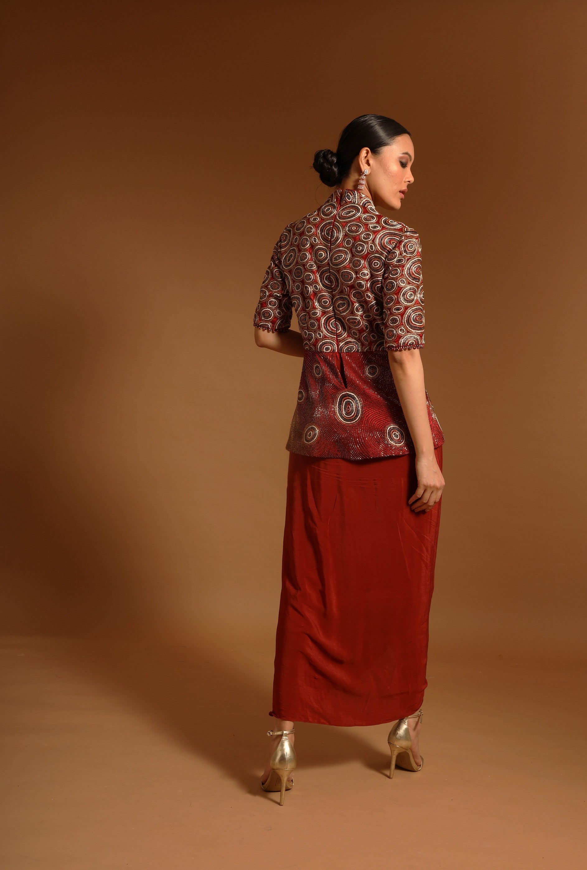 Red fully handcarfted ajrakh drape tunic