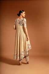 Ivory Ajrakh embroidered aasymmetric anarkali with pants