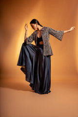 Blue embroidered jacket  and bustier with pants