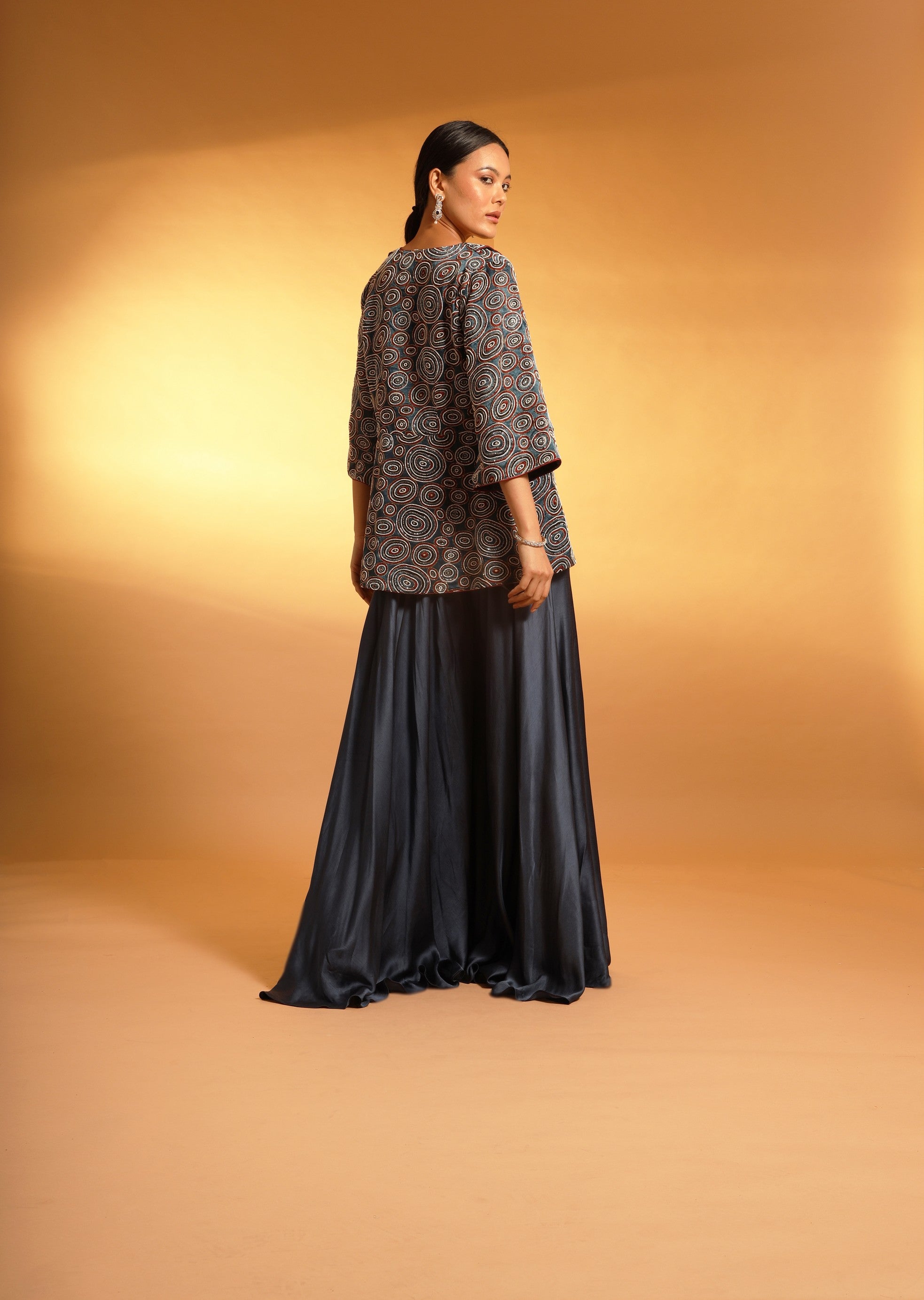 Blue embroidered jacket  and bustier with pants