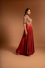Red ajrakh fully embroidered flare jumpsuit