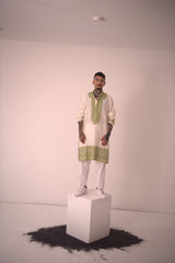Chanderi Ivory Garnish in Green Kurta With Pants