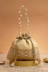 Geet Brocade Embellished Potli - Cream