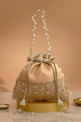 Geet Brocade Embellished Potli - Peach