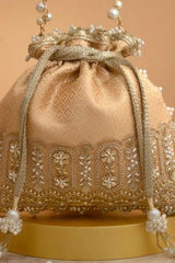 Geet Brocade Embellished Potli - Peach