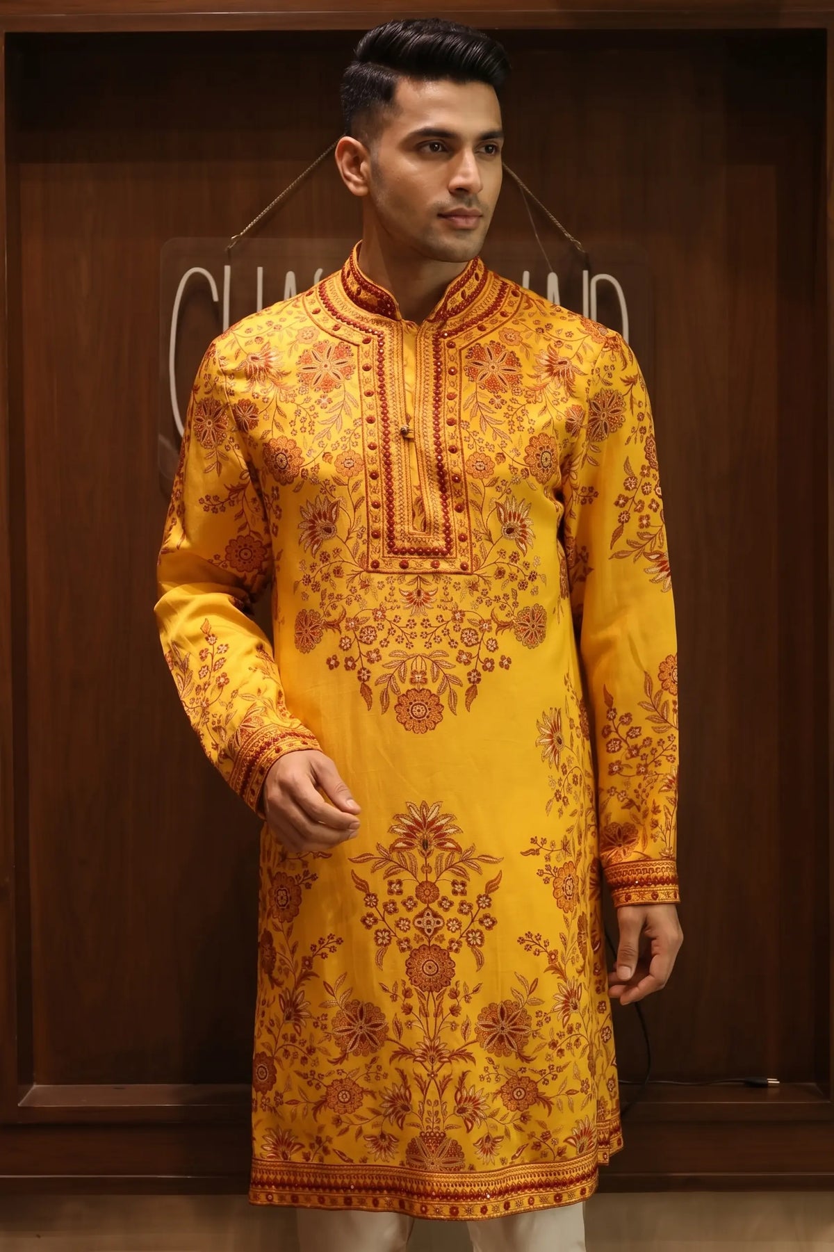 Yellow Linen Satin Kurta