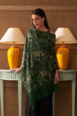 Golden Peony | Embroidered Fine Merino Wool Stole