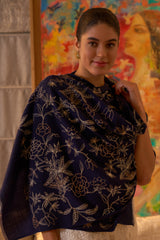 Golden Peony | Embroidered Fine Merino Wool Stole
