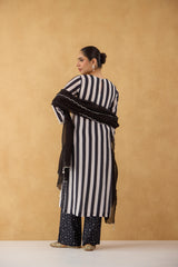 Black & White Stripe Kurta with Bandhej Pants Set of 3