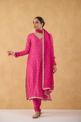 Fushia Bandhej Printed Kurta Set of 3