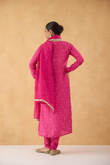 Fushia Bandhej Printed Kurta Set of 3