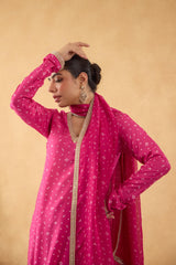 Fushia Bandhej Printed Kurta Set of 3
