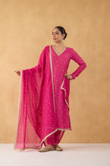 Fushia Bandhej Printed Kurta Set of 3