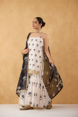 Maya: Black/White Strappy Short Kurta with Sharara & Dupatta