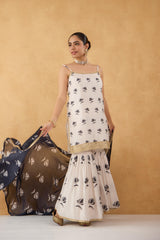 Maya: Black/White Strappy Short Kurta with Sharara & Dupatta