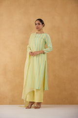 Lime Yellow Stripe Kurta with Bandhej Pants Set of 3
