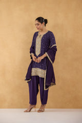 Purple Bandhej Printed Kurta Set of 3