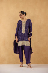 Purple Bandhej Printed Kurta Set of 3