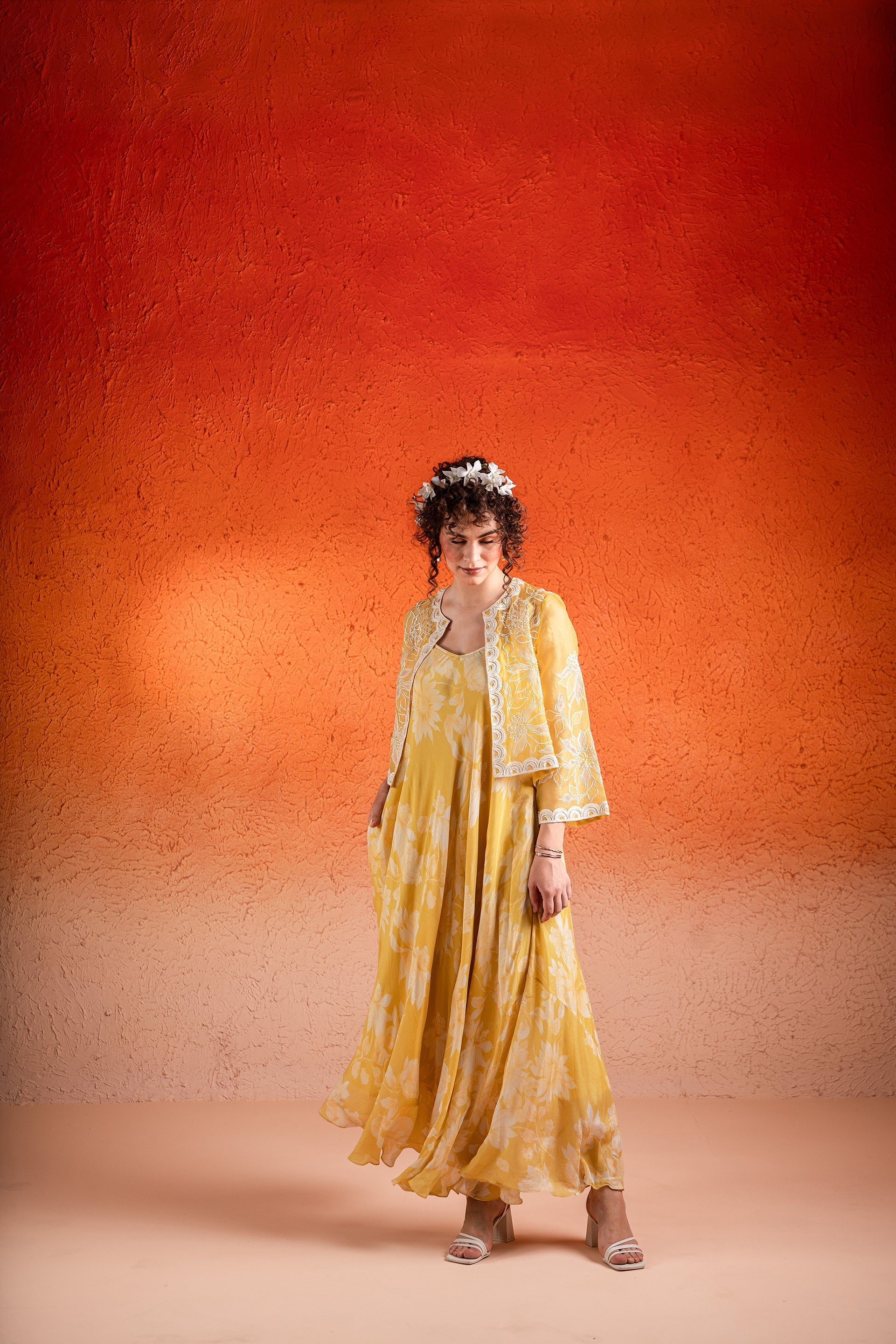 Corn Yellow Maxi Dress with Jacket