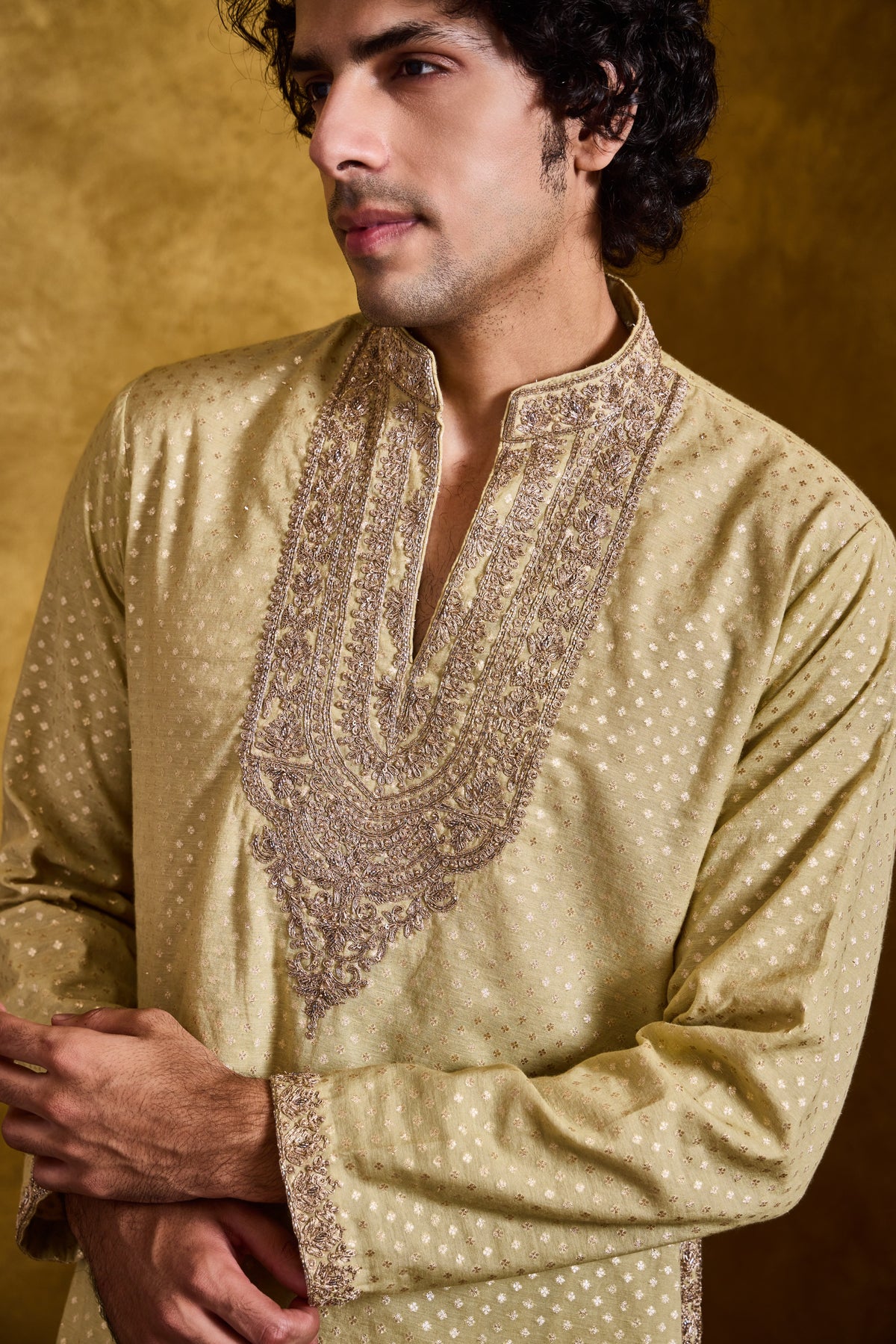 MINT GREEN CHANDERI BOOTI KURTA SET