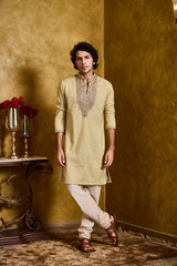 MINT GREEN CHANDERI BOOTI KURTA SET