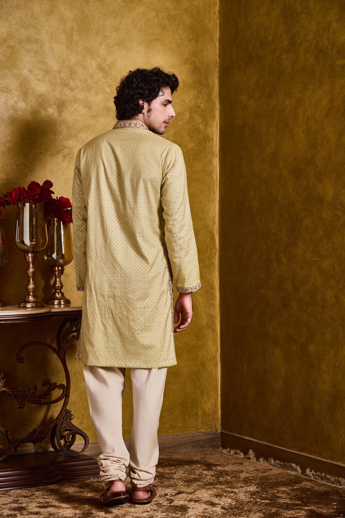 MINT GREEN CHANDERI BOOTI KURTA SET