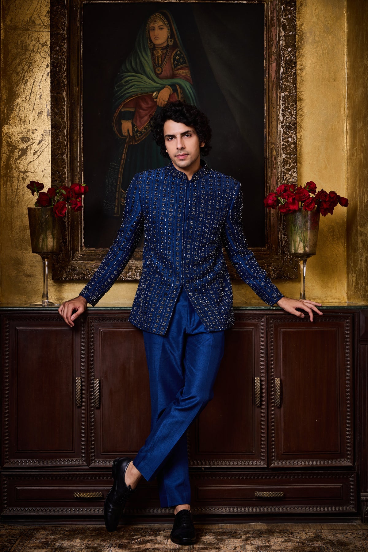 COBALT BLUE RAW SILK JODHPURI SUIT