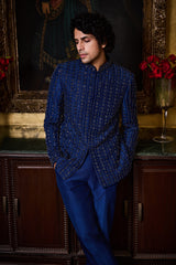 COBALT BLUE RAW SILK JODHPURI SUIT