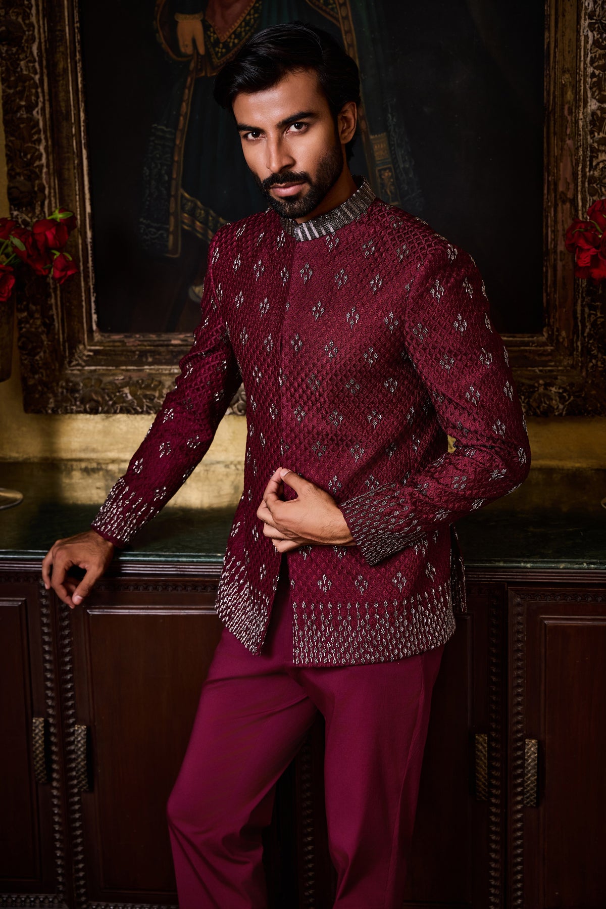 BURGUNDY JODHPURI SET