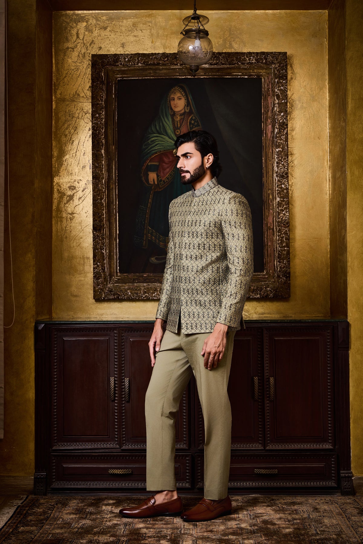 OLIVE GREEN JODHPURI SET