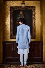SKY BLUE SHORT SHERWANI KURTA CHURIDAR SET