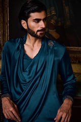 DEEP PEACOCK BLUE DRAPED KURTA SALWAR SET