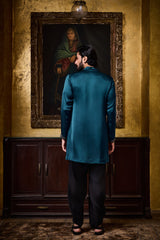 DEEP PEACOCK BLUE DRAPED KURTA SALWAR SET