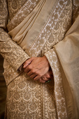 BLUSH RAW SILK SHERWANI BEIGE DORI WORK