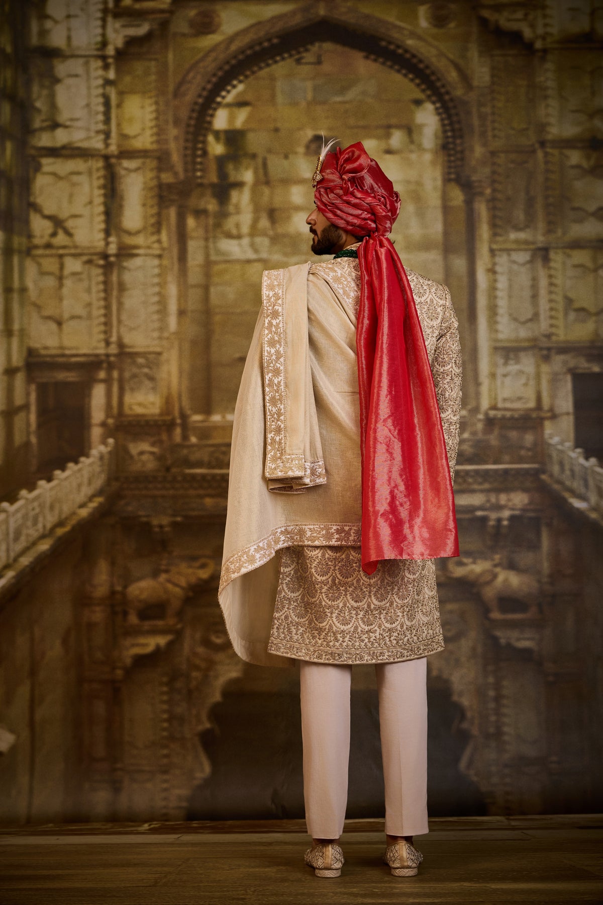 BLUSH RAW SILK SHERWANI BEIGE DORI WORK