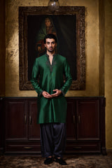 16 EMERALD GREEN CHANDERI KURTA PATIALA SALWAR SET
