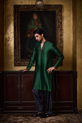 16 EMERALD GREEN CHANDERI KURTA PATIALA SALWAR SET