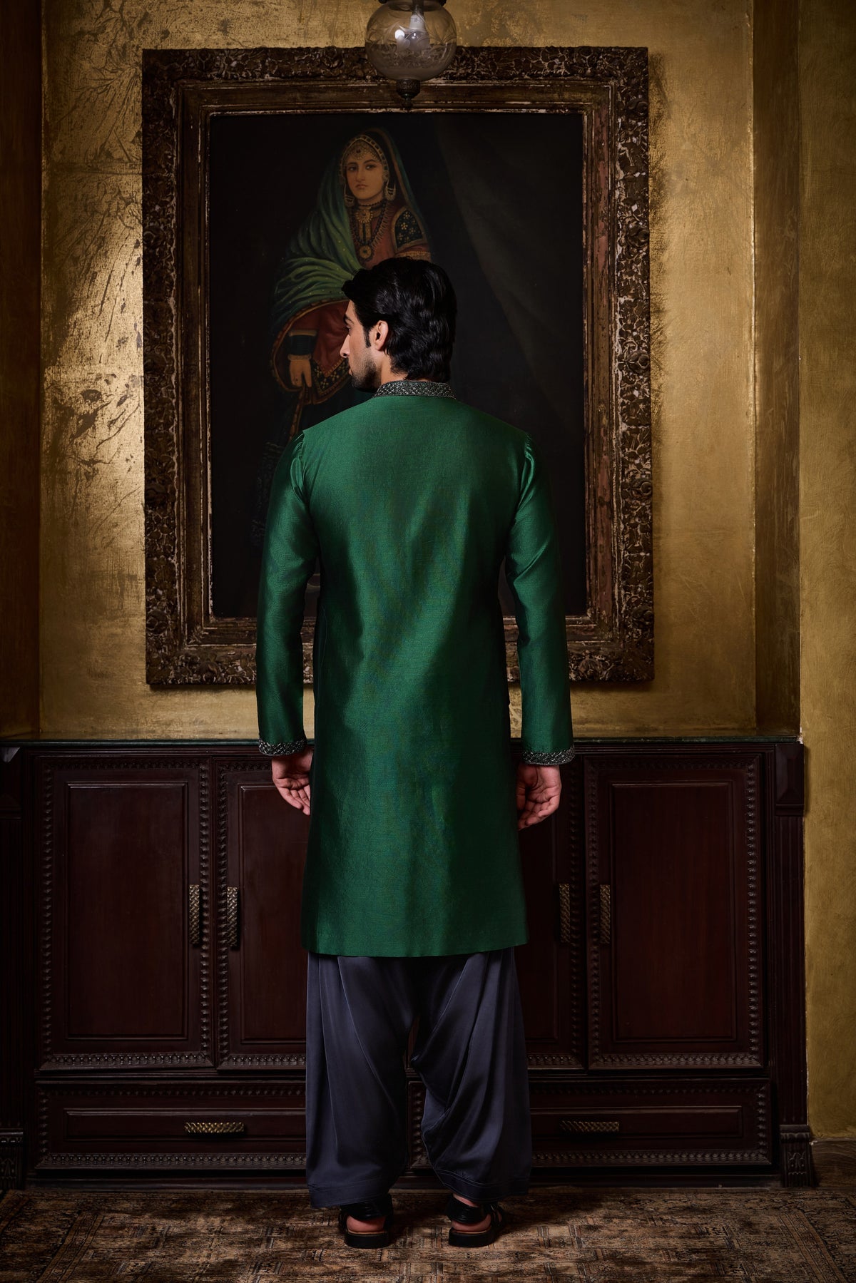 16 EMERALD GREEN CHANDERI KURTA PATIALA SALWAR SET