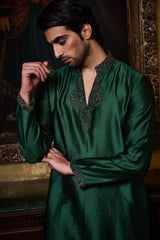 16 EMERALD GREEN CHANDERI KURTA PATIALA SALWAR SET