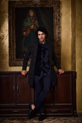BLUE VELVET OPEN JACKET WITH VEST SET